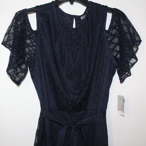 Short Sleeve Lace Floral Fit & Flare Dress